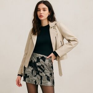 Free People Skinny Allover Sequin Army Print Camo Mini Skirt – Size 6 - NWT